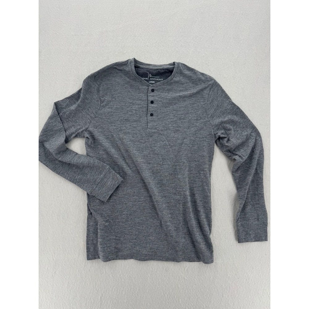 Marc Anthony Luxury Mens Henley Shirt S Grey Long Sleeve Cotton Casual